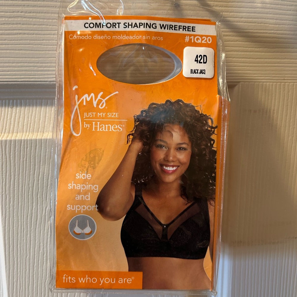 Hanes JMS Just My Size 42D Black Shaping Wireless Bra Side Shaping & Support NIP